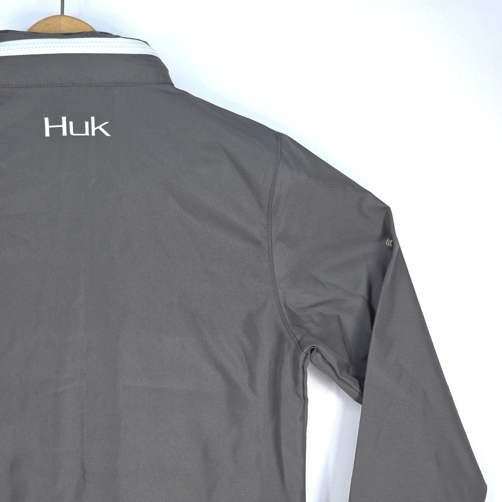 Huk Breaker Performance Windbreaker Jacket Gray Hooded Lightweight Shell Medium - Picture 15 of 16